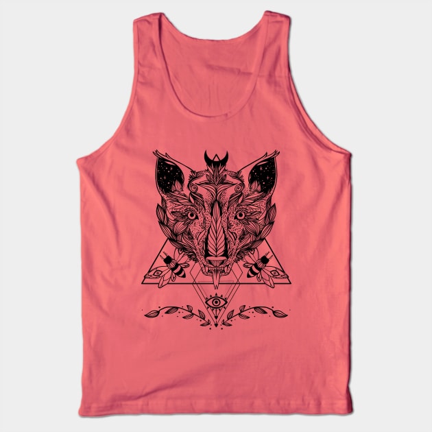 Star Wolf With Moths, Geometric Pattern, Third Eye, And Crescent Moon Tank Top by cellsdividing